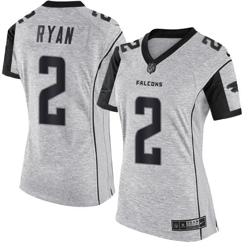 Nike Falcons #2 Matt Ryan Gray Women's Stitched NFL Limited Gridiron Gray II Jersey - Click Image to Close